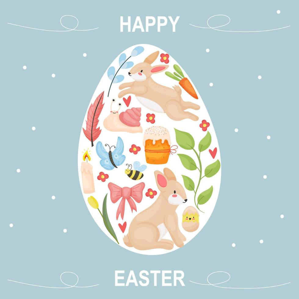conjunto de Pascua de Resurrección decorativo elementos. Pascua de Resurrección. flores, conejo, de colores huevos, Pascua de Resurrección pastel, linda insectos vector conjunto adecuado para saludo tarjetas