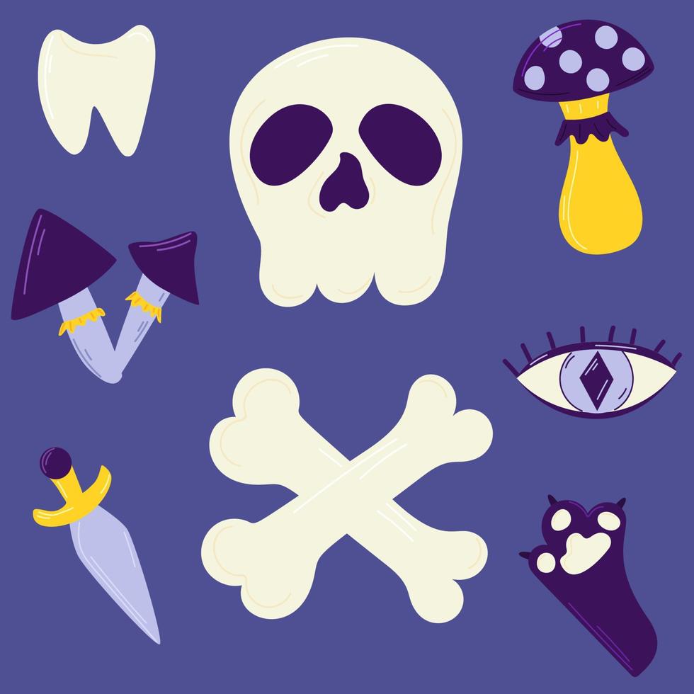 Magic set. A large set of occult items. Halloween. Witch things. Cute cartoon set. vector