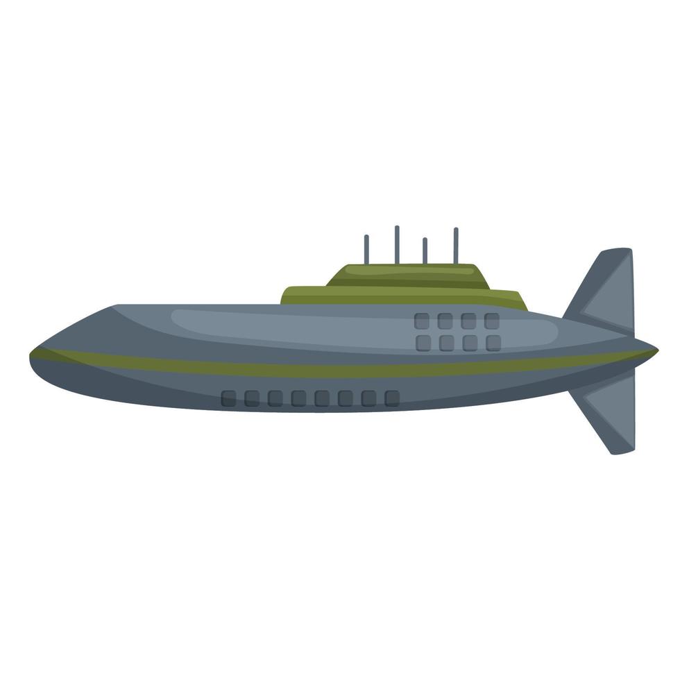 Submarine. Vector illustration with military equipment. The object is isolated on a white background. War. Army. For your design.