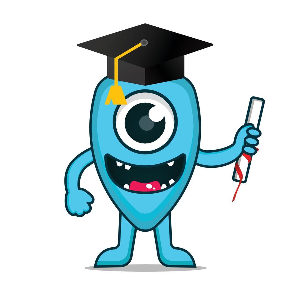 cute vector cartoon monsters graduation isolated. Design for print, decoration, t-shirt, illustration, or sticker mascot kawaii