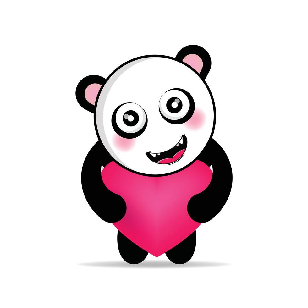 linda panda participación corazón diseño mascota kawaii vector