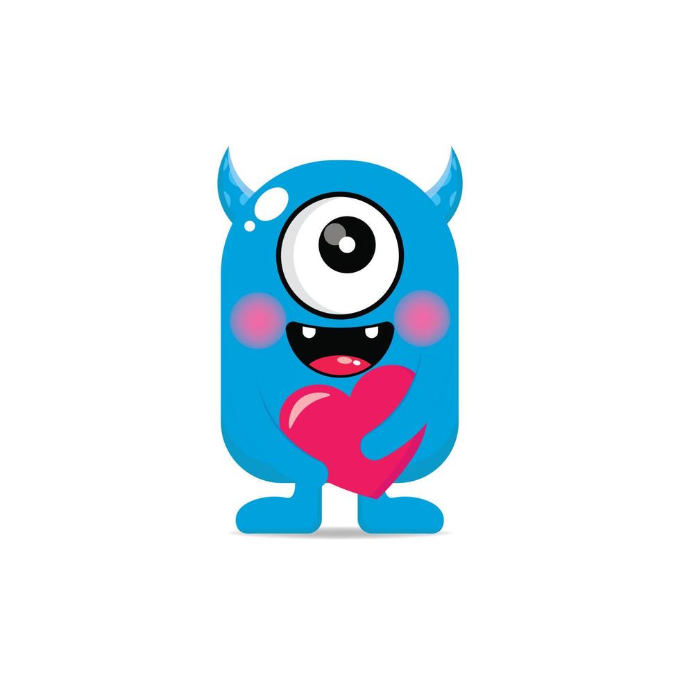 cute monsters holding hearts  mascot kawaii vector