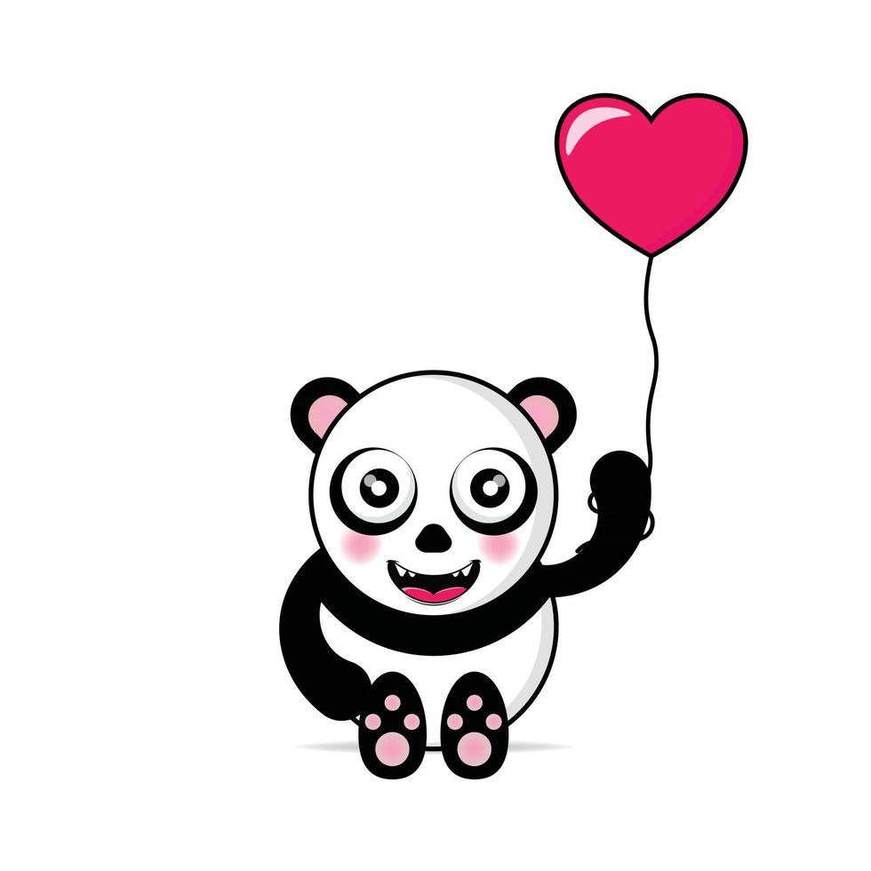 linda panda que lleva globos diseño mascota kawaii vector