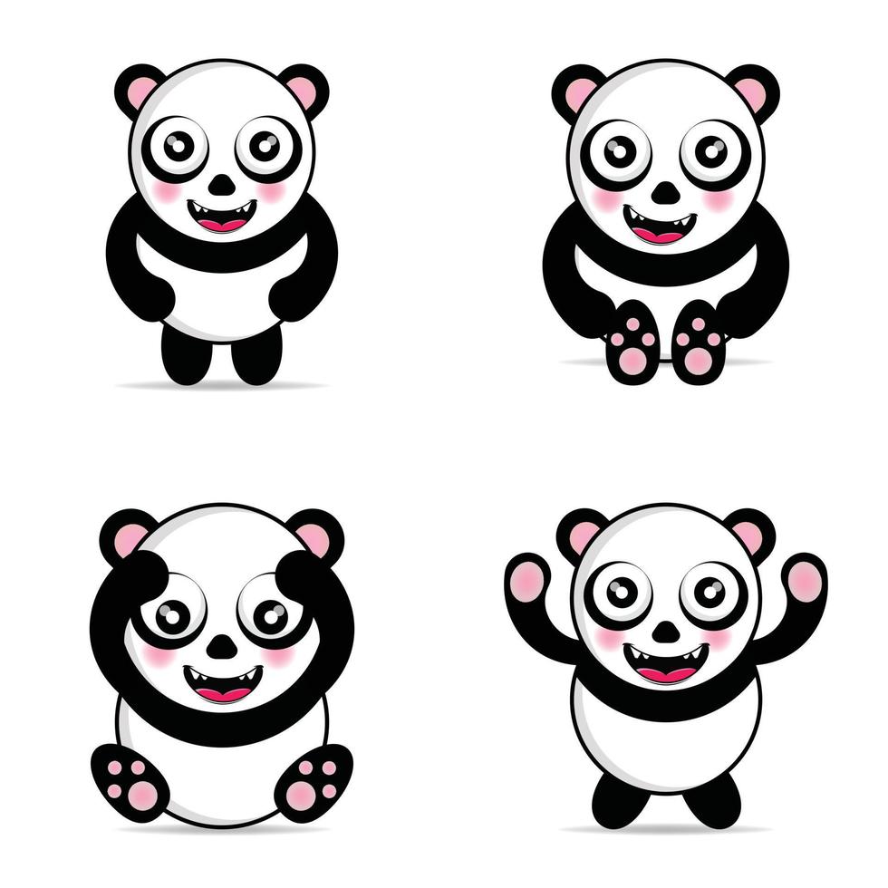 conjunto linda panda ilustración diseño kawaii vector