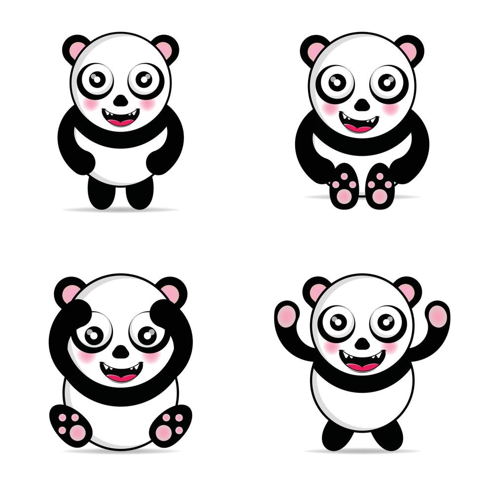 set cute panda illustration design kawaii vector
