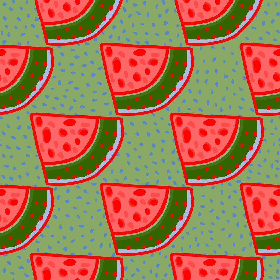 Hand drawn watermelon slices seamless pattern. Funny fruit backdrop. vector