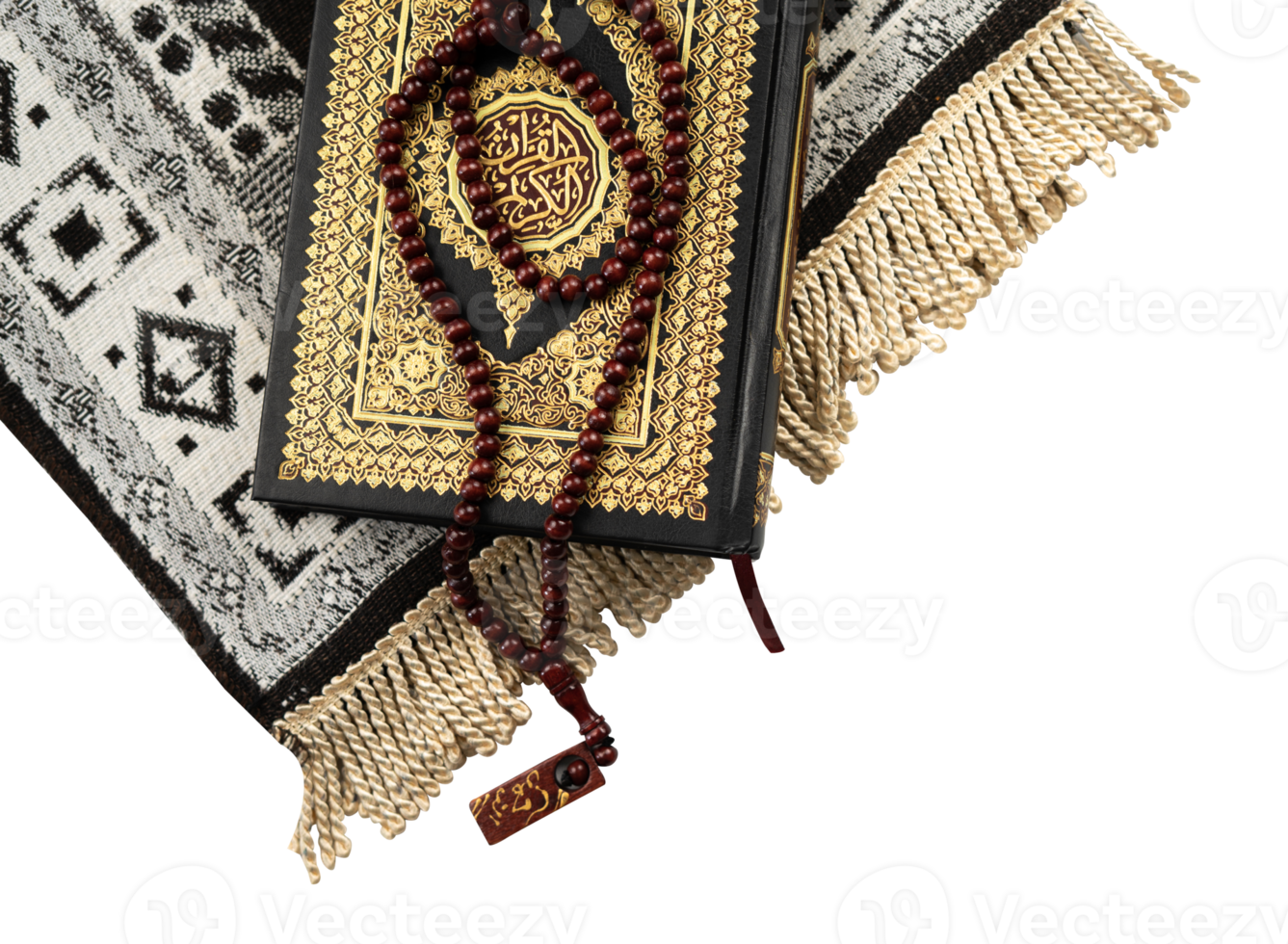 Holy Quran and prayer beads on it png