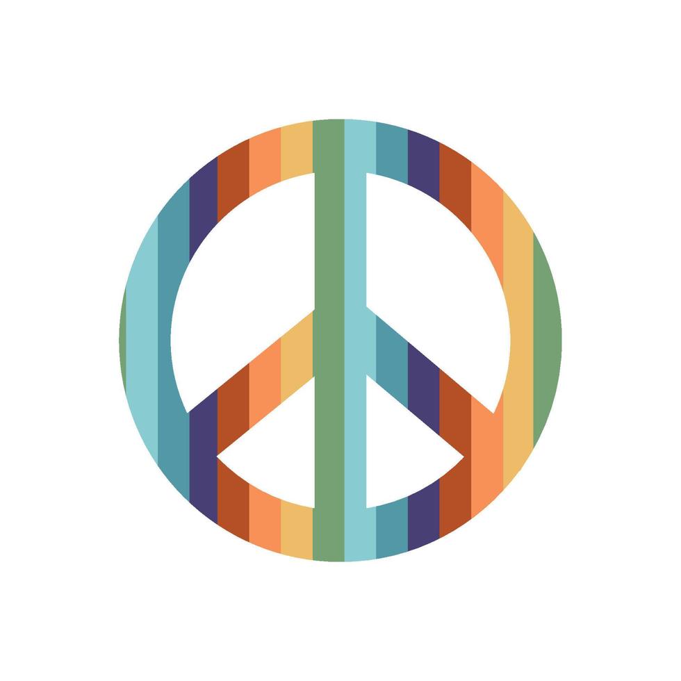 Flat vector hippy boho illustration. Hand drawn retro groovy pacific, peace symbol