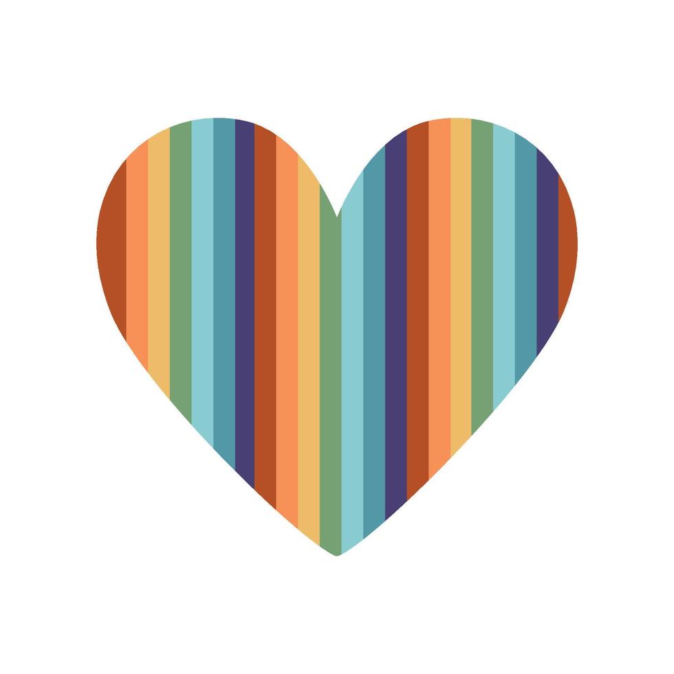 ilustración de boho hippie de vector plano. corazón de orgullo de arco iris maravilloso retro dibujado a mano