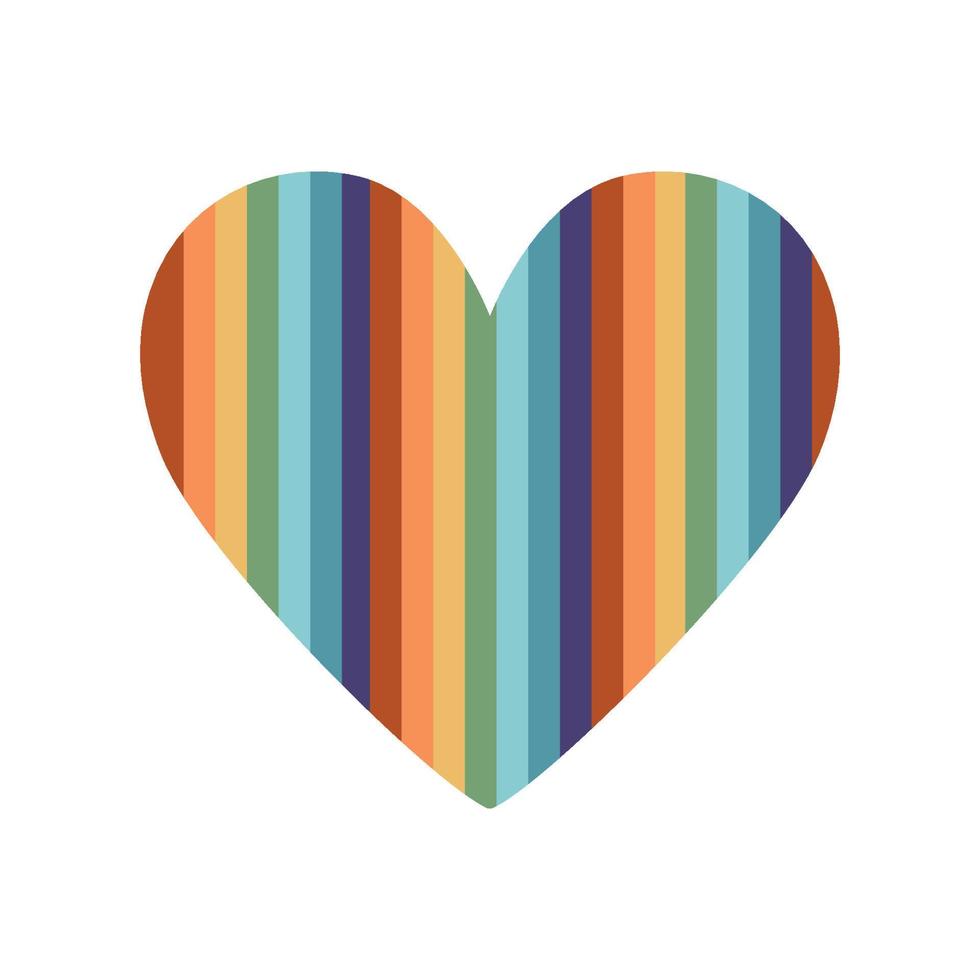Flat vector hippy boho illustration. Hand drawn retro groovy rainbow pride heart