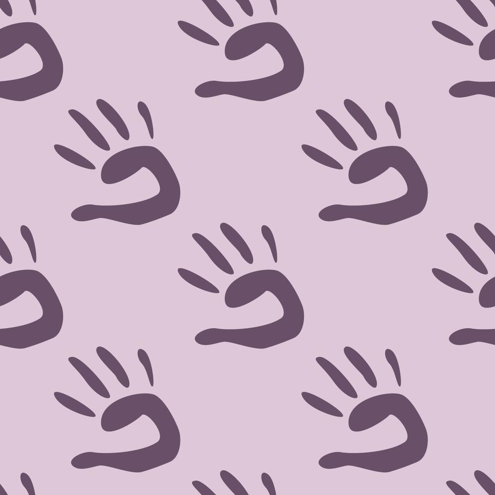 Vector flat hand drawn seamless pattern with hand print, palm stamp, fingers silhouette