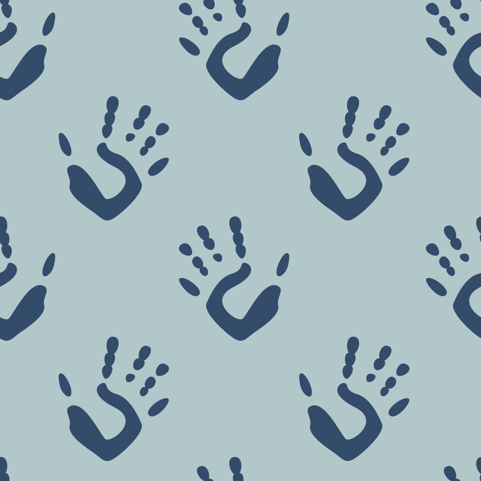 Vector flat hand drawn seamless pattern with hand print, palm stamp, fingers silhouette