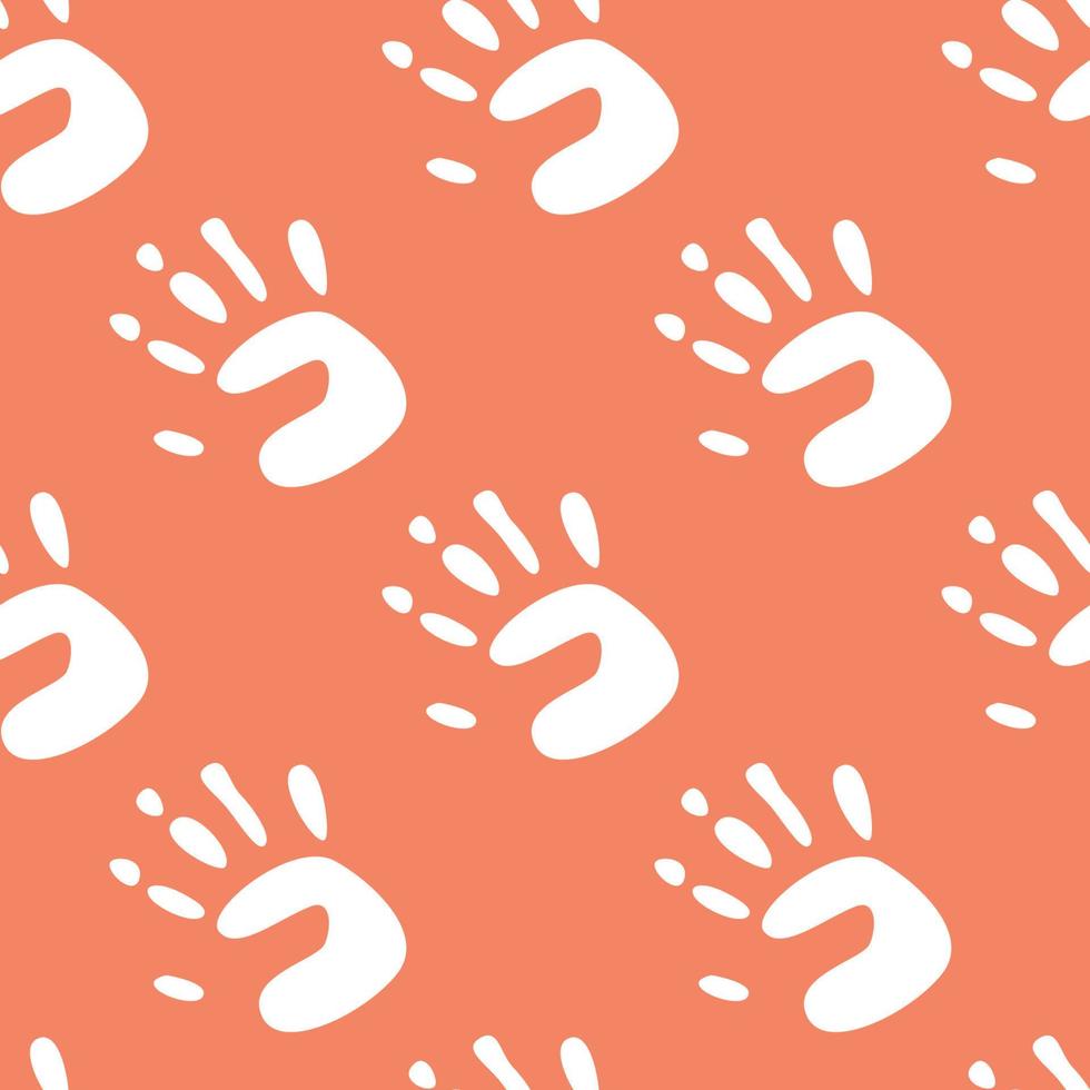 Vector flat hand drawn seamless pattern with hand print, palm stamp, fingers silhouette