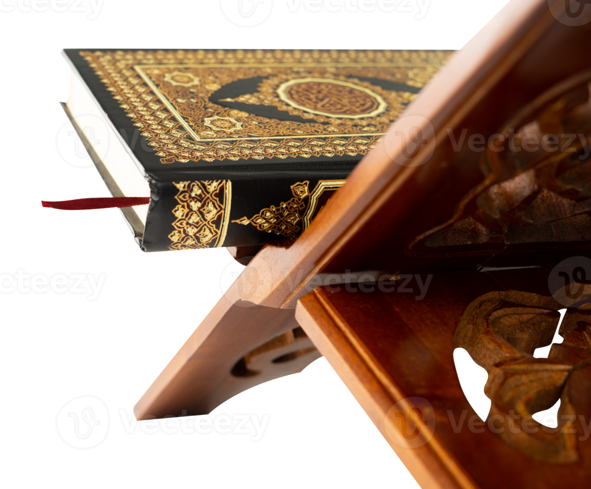 Quran on wooden table png