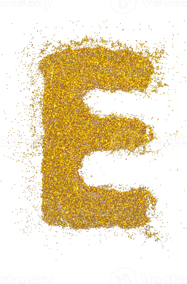 lettera e nel luccichio di oro particella isolato png