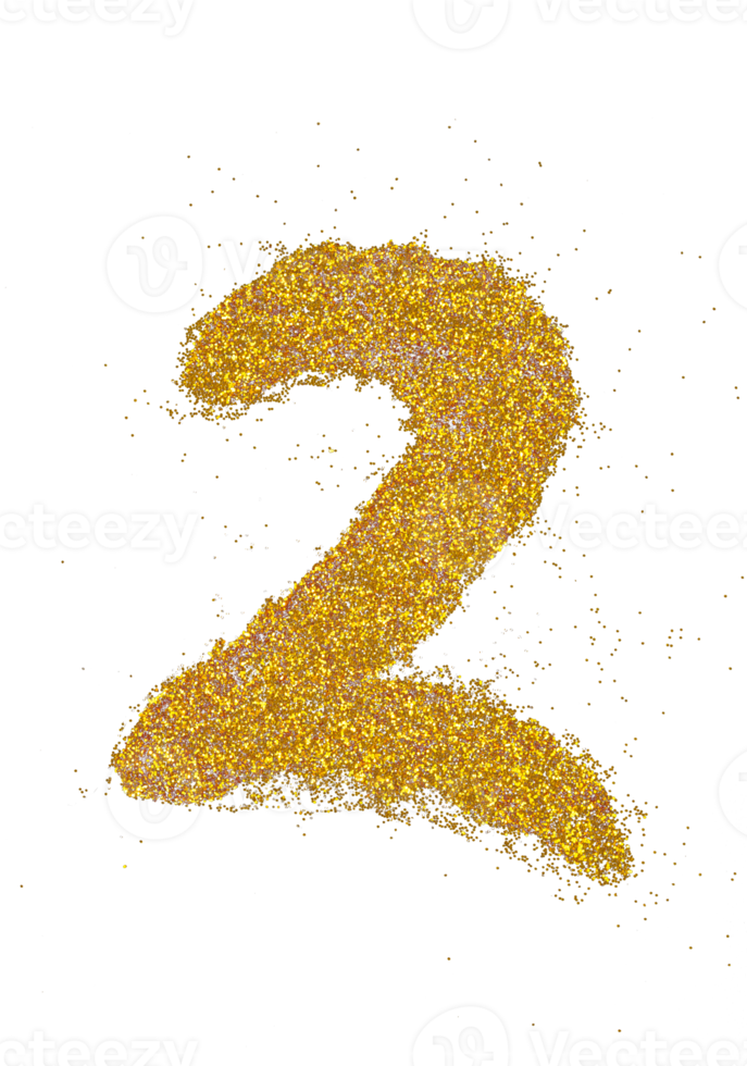 letter 2 in glitter of gold particle isolated png