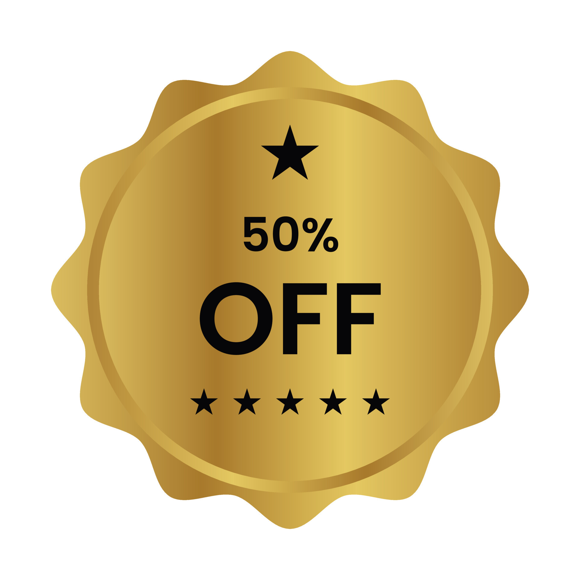 50 percent off label, seal, sticker, stamp, tag vector icon for