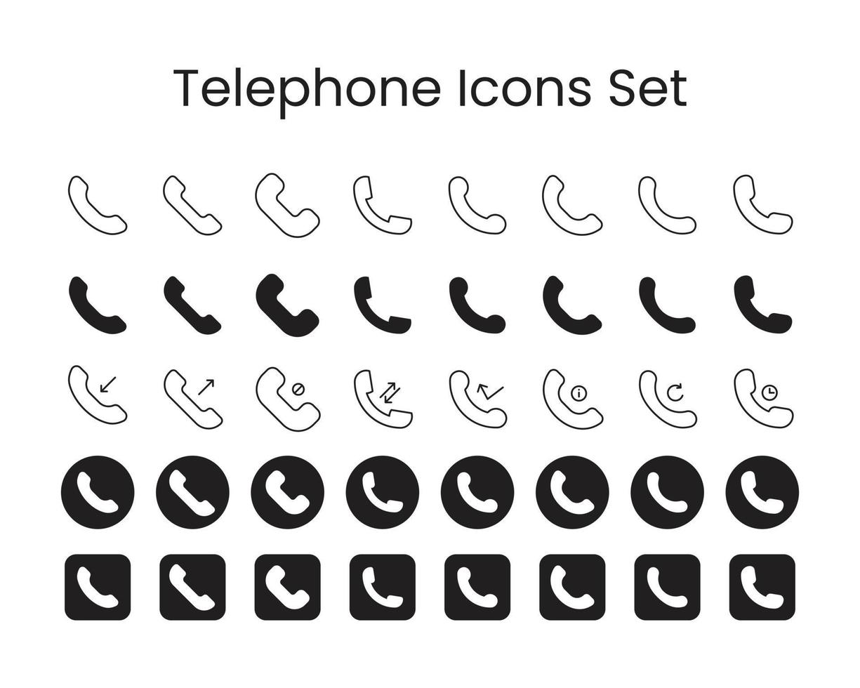 telephone icon set, phone call icon black and white, calling icon transparent vector illustration