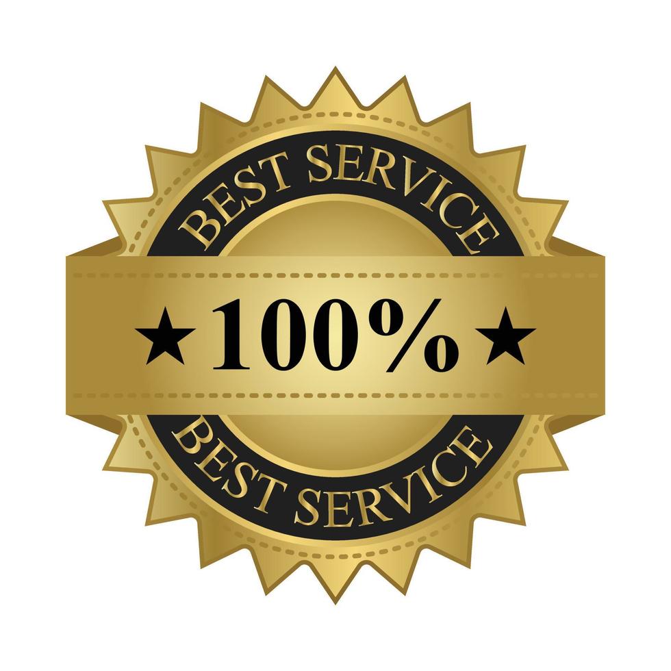 100 percent best service badge, label,  emblem, ribbon, seal, tag with 3d golden color vector illustration, best service stamp
