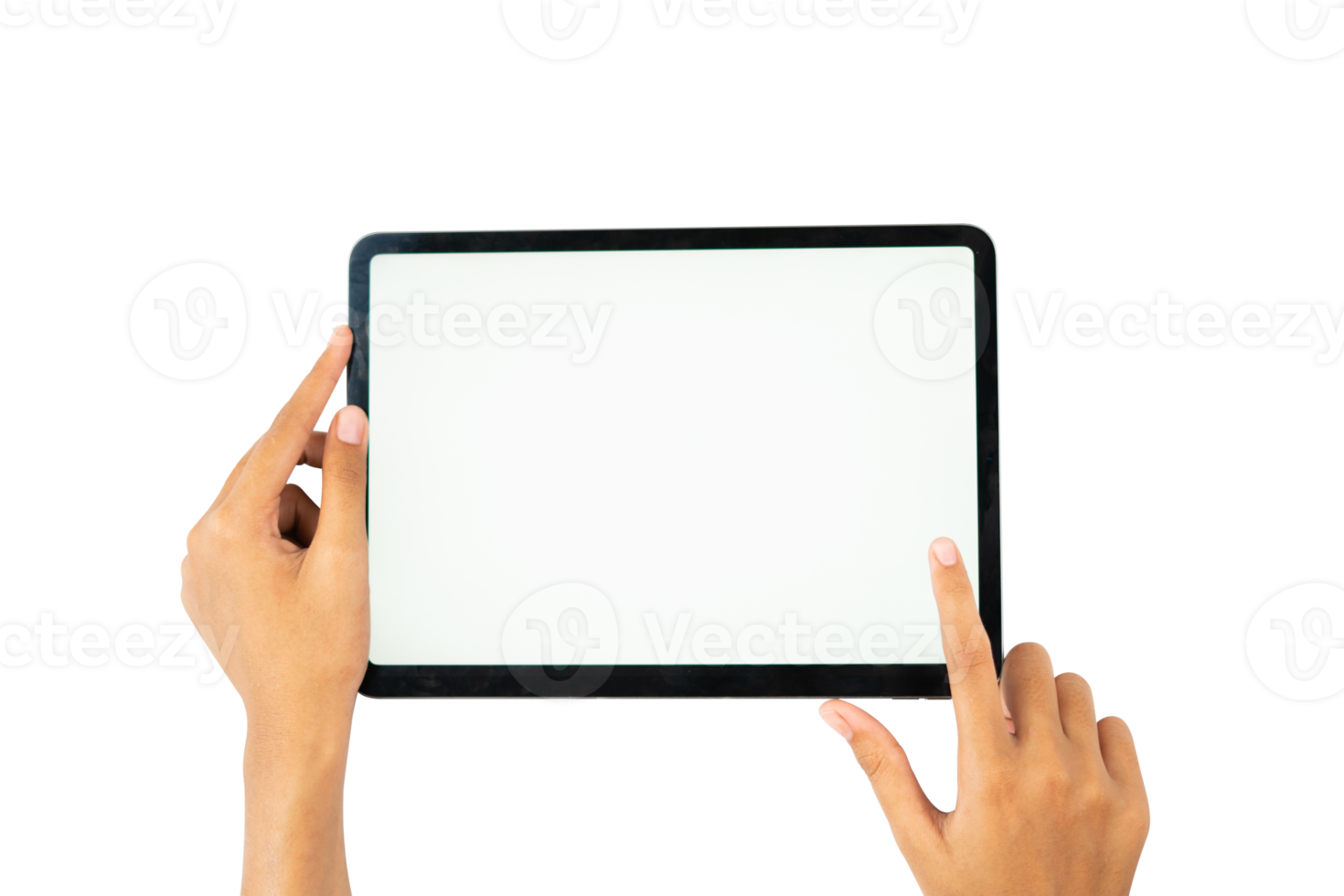 two hand holding blank tablet png