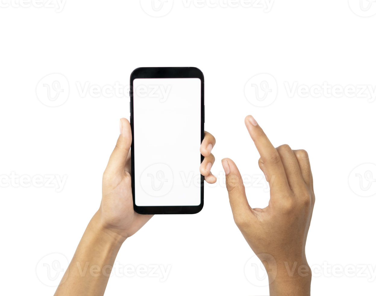 hand holding smartphone with blank screen png