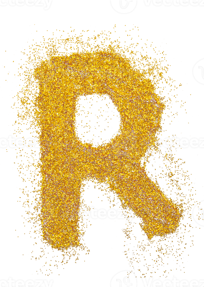 letter R in glitter of gold particle isolated png