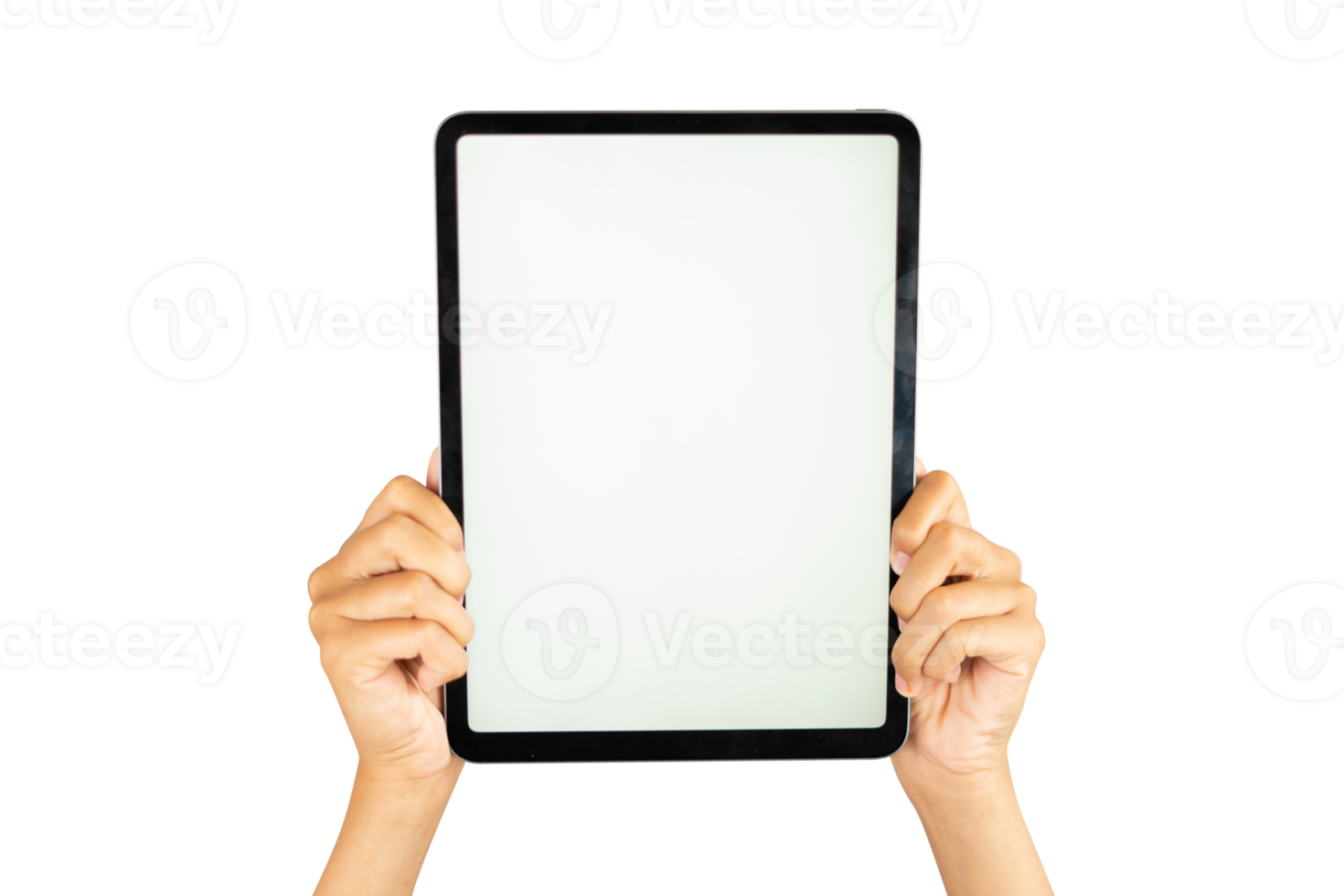 two hands holding tablet vertically for mockups png