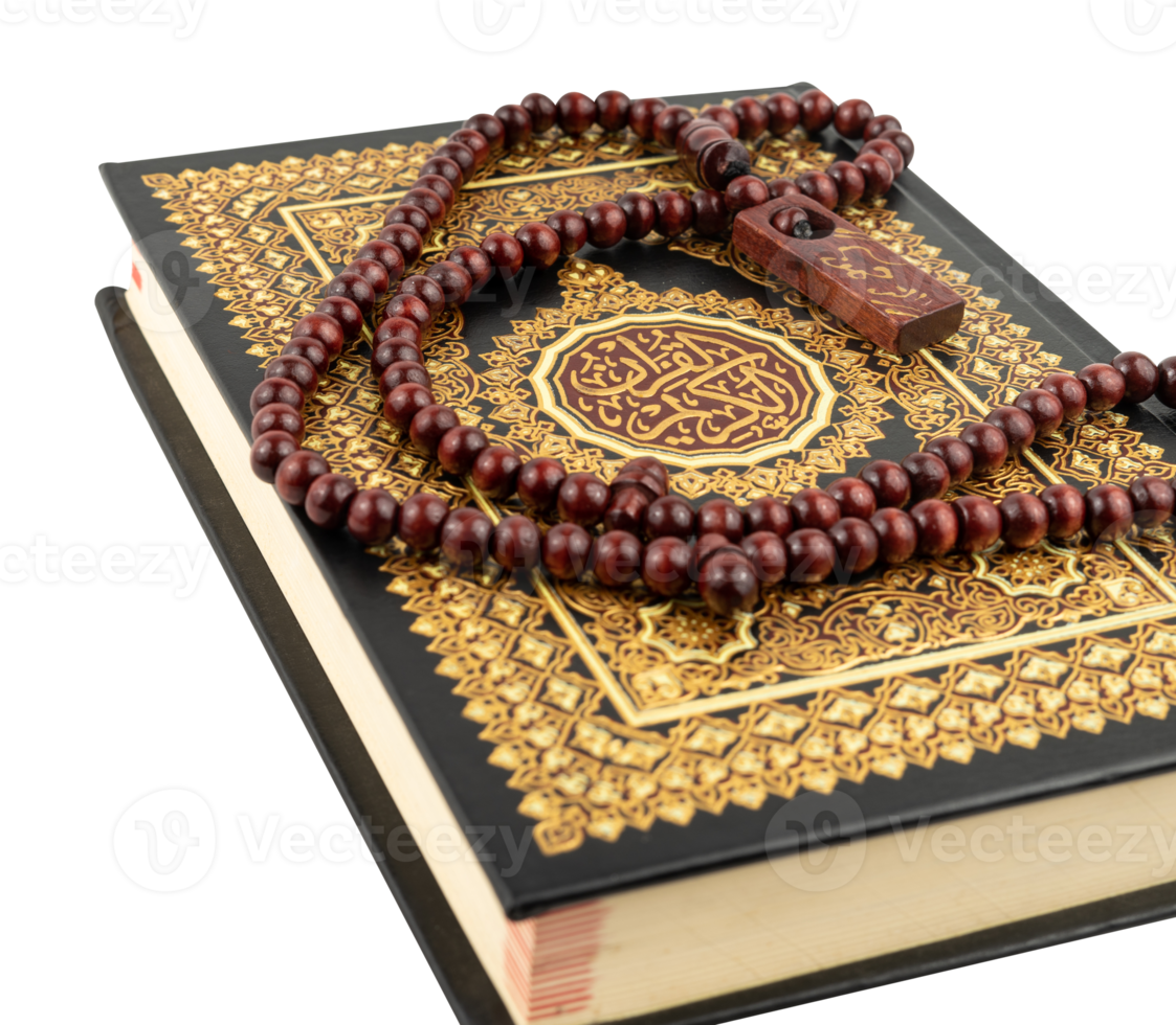 Quran with prayer beads on it png