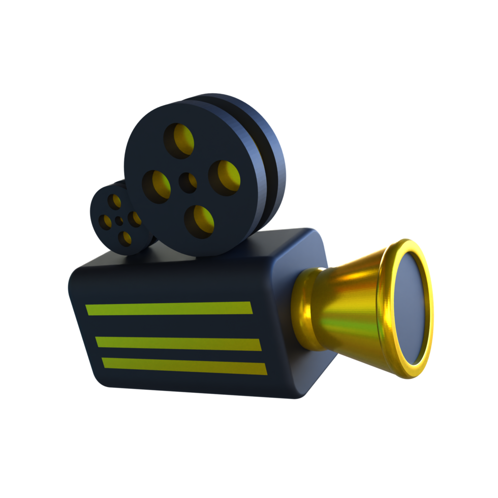 3d render of a camera with a film reel png