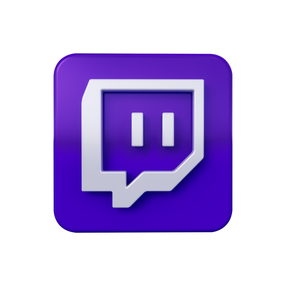 Twitch isolated logo violet icon with transparent background, cut out face colorful symbol floating in 3D rendering. Twitch is a big live streaming and video platform png