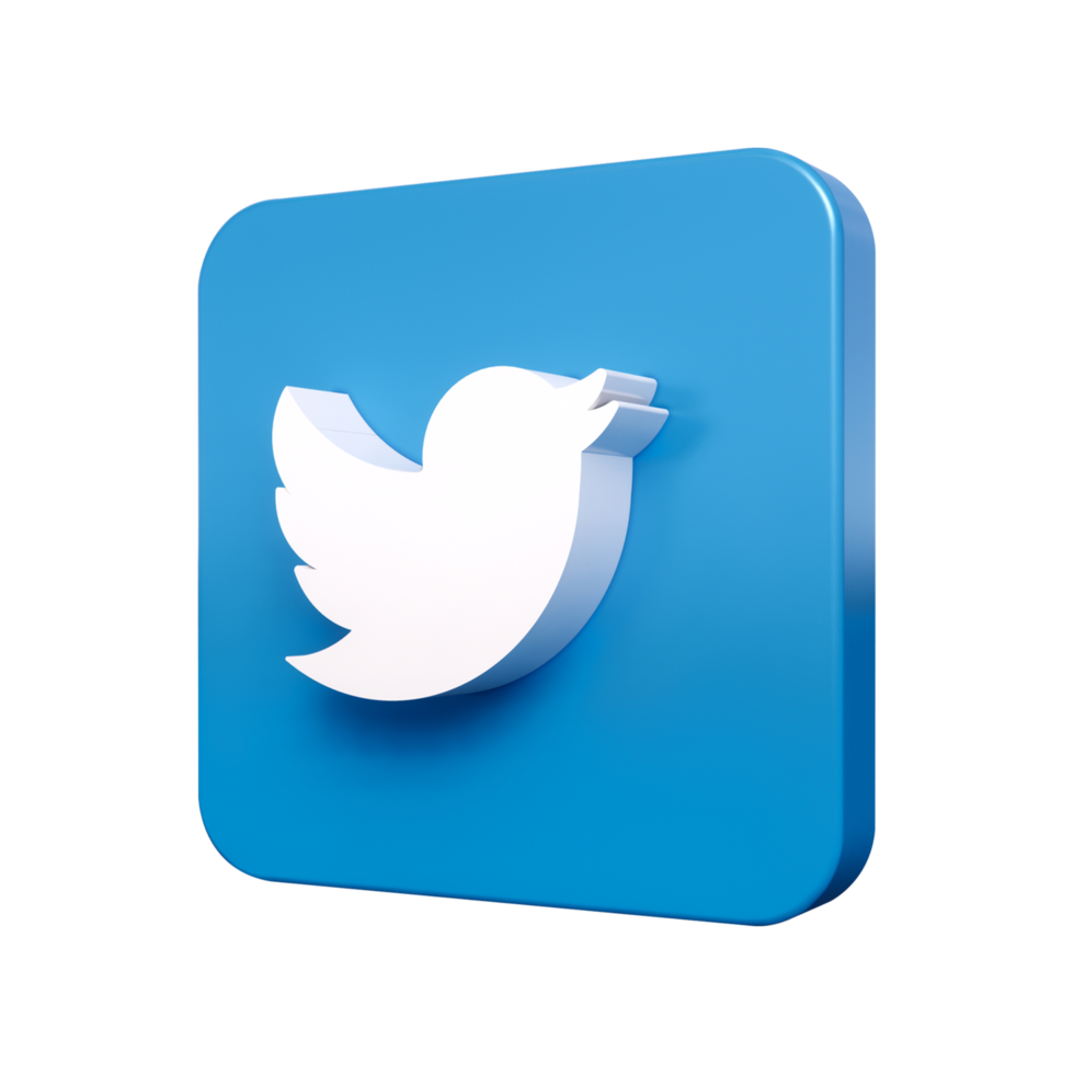 Twitter logo isolated with transparent background, cut out icon floating in 3D rendering. Twitter is a popular social networking web and app service png