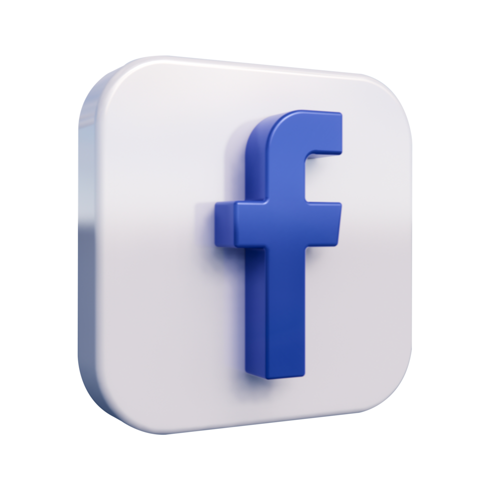 Facebook logo isolated with transparent background, cut out icon floating in 3D rendering. Facebook is a popular social networking web and app service png