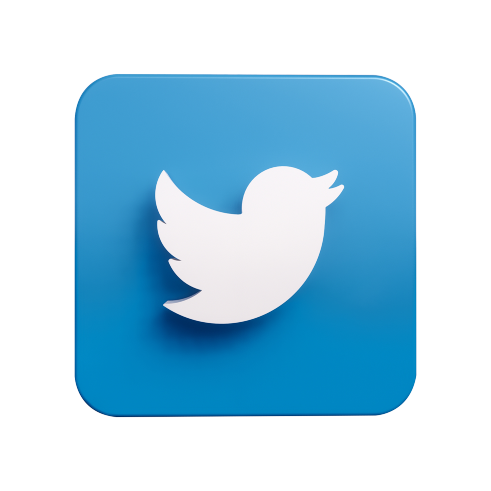 Twitter logo isolated with transparent background, cut out icon floating in 3D rendering. Twitter is a popular social networking web and app service png