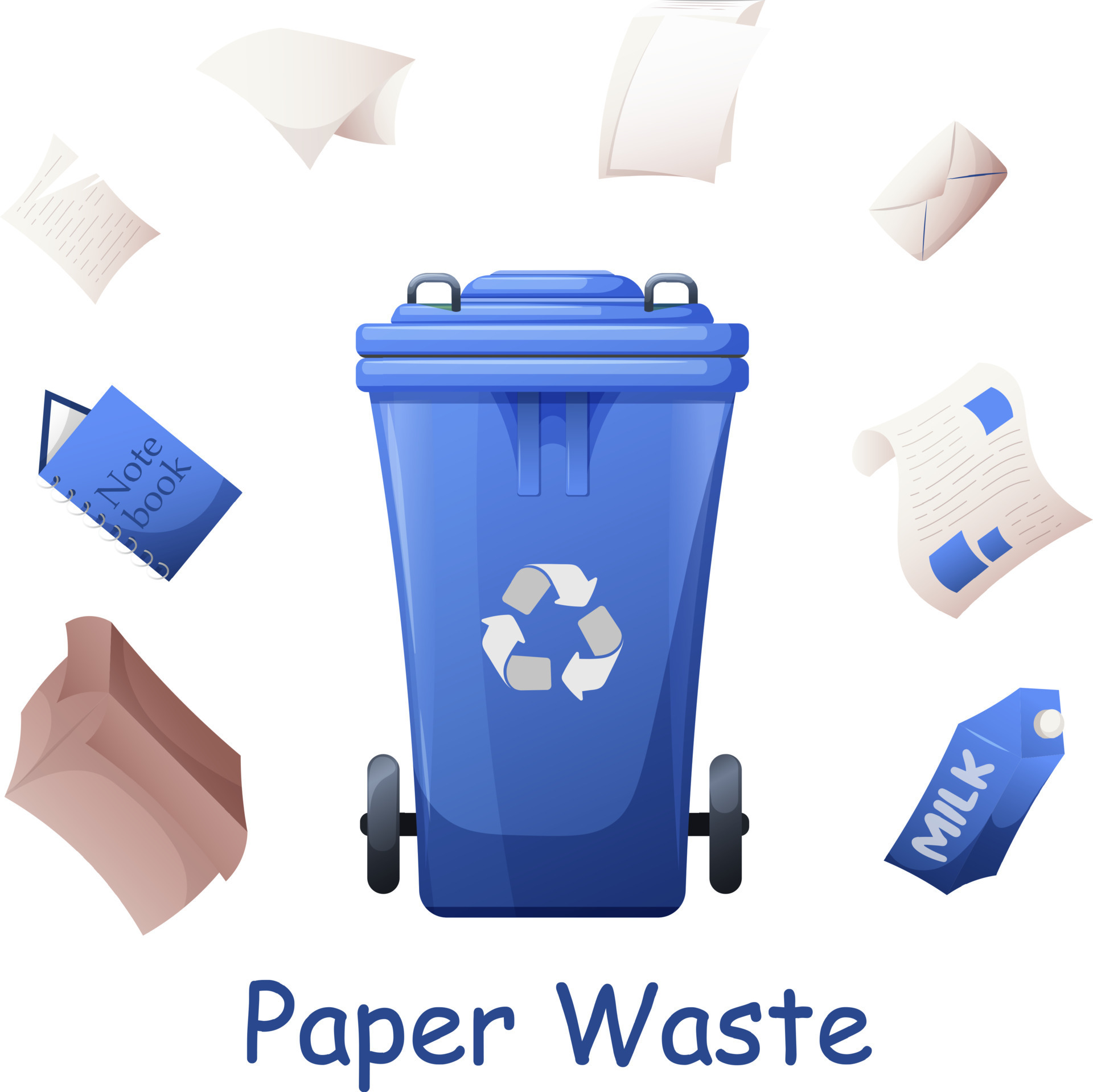 Recyclable Waste Paper And Cardboard Trash With Dumpster Environment paper-recycling-m-w-white-waste-management