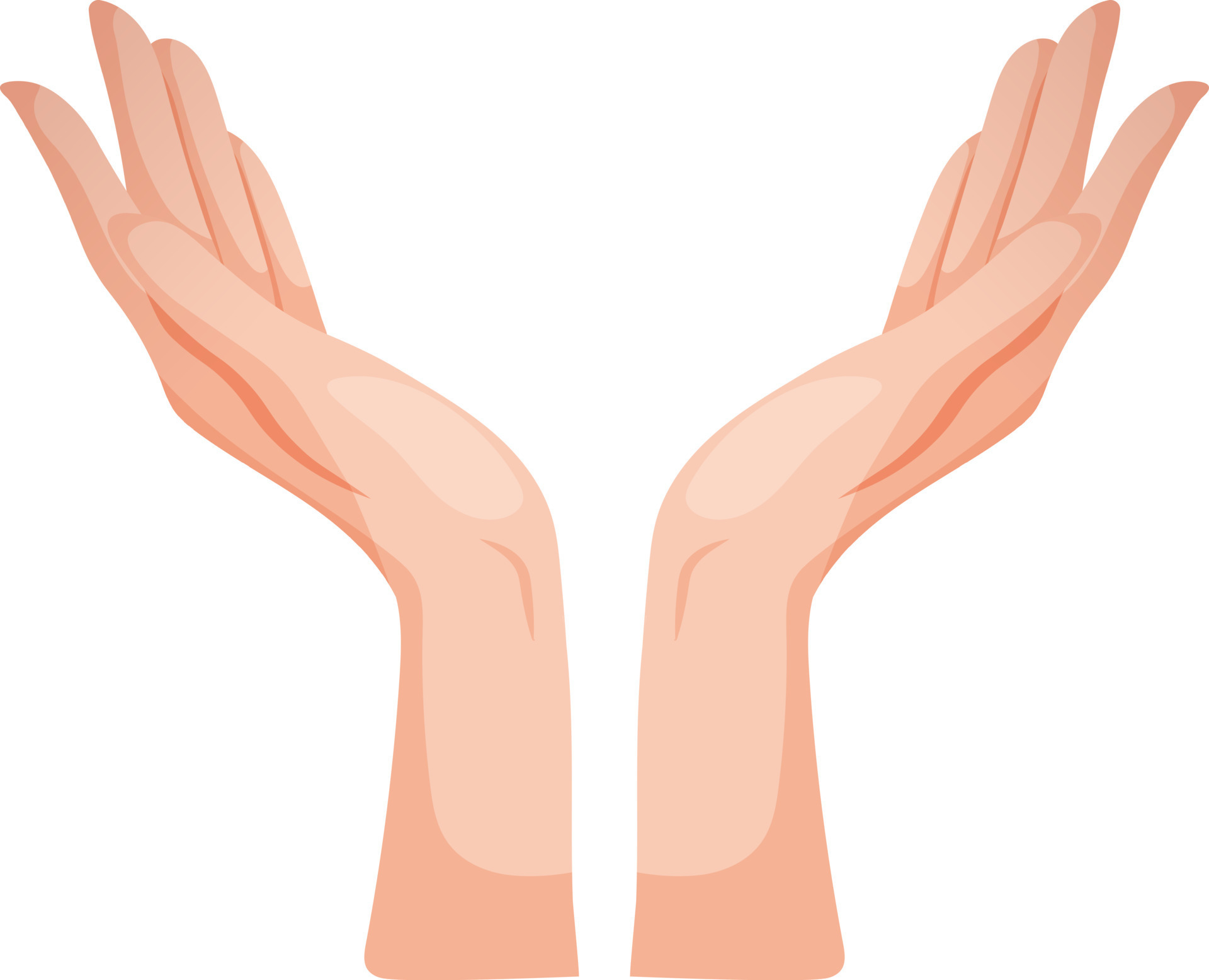Vector image of hands pointing up. Two hands on a transparent