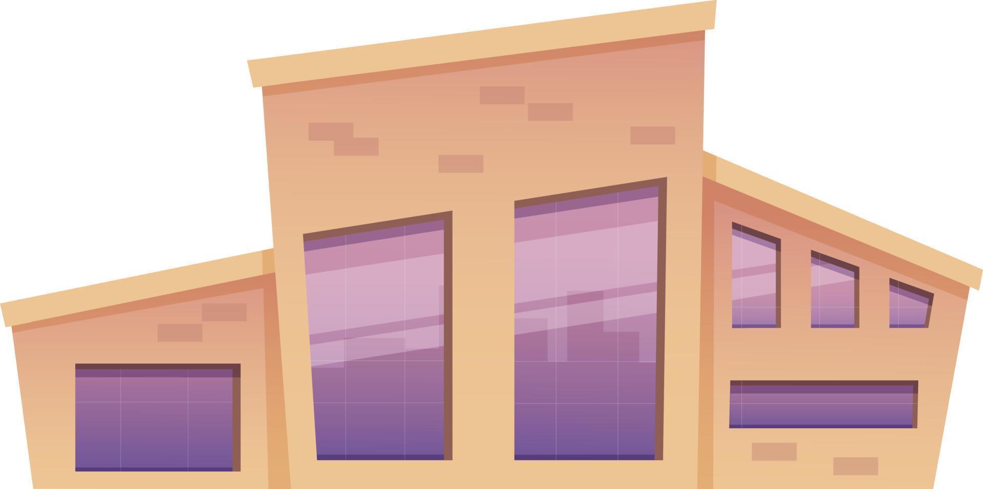 Cartoon building with glow in the windows on transparent background. Facade front view cartoon vector