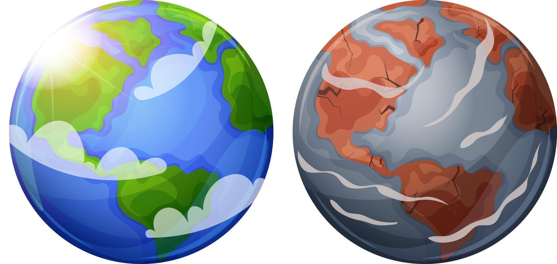 planeta tierra, limpiar y sucio. destrucción, contaminación de el planeta. salvar nuestra tierra, tierra día, verde día vector