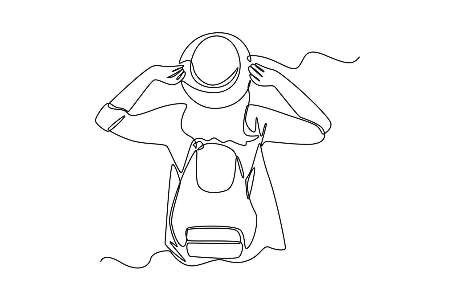 Continuous one line drawing happy woman traveling in full costume. Travel experience concept. Single line draw design vector graphic illustration.