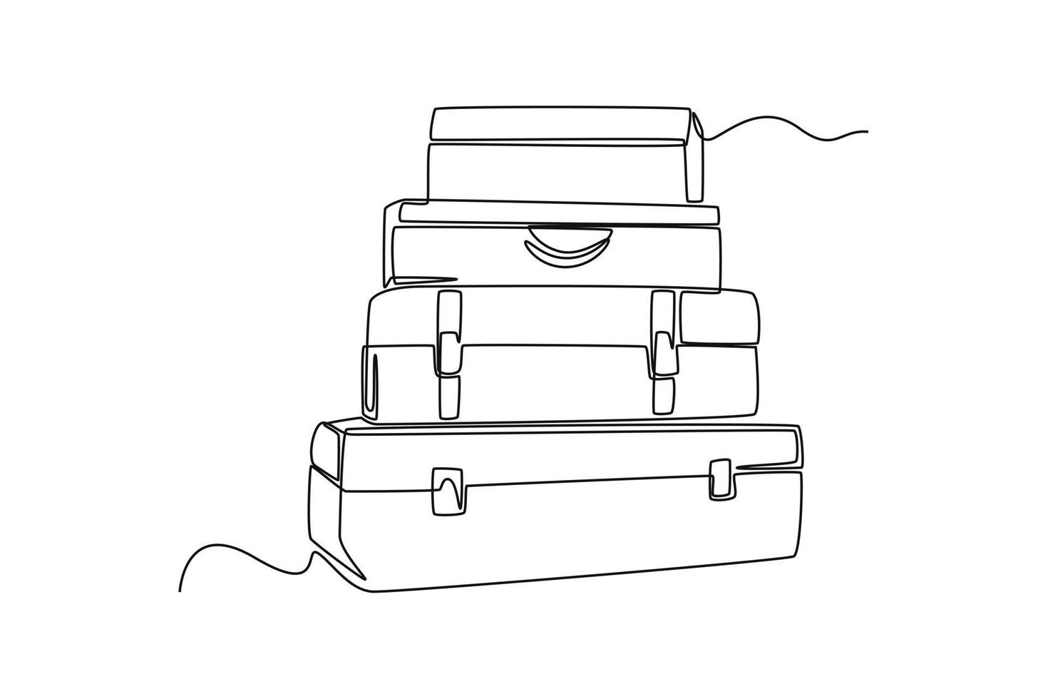 Continuous one line drawing stack of suitcases. Travel experience concept. Single line draw design vector graphic illustration.