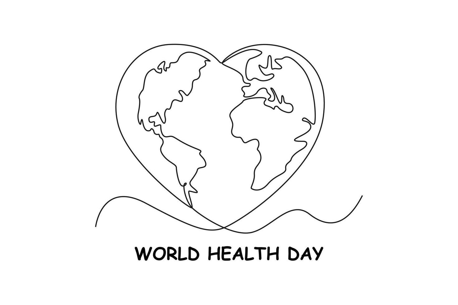 Single one line drawing heart shaped earth. World health day concept. Continuous line draw design graphic vector illustration.