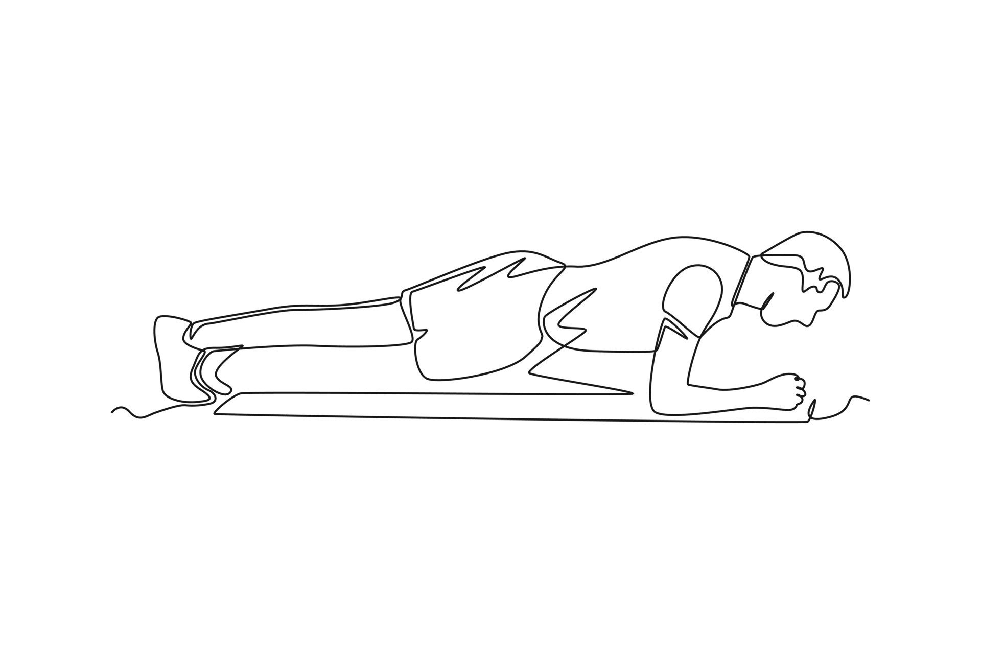 Single one line drawing plank exercise. Fitness activity concept