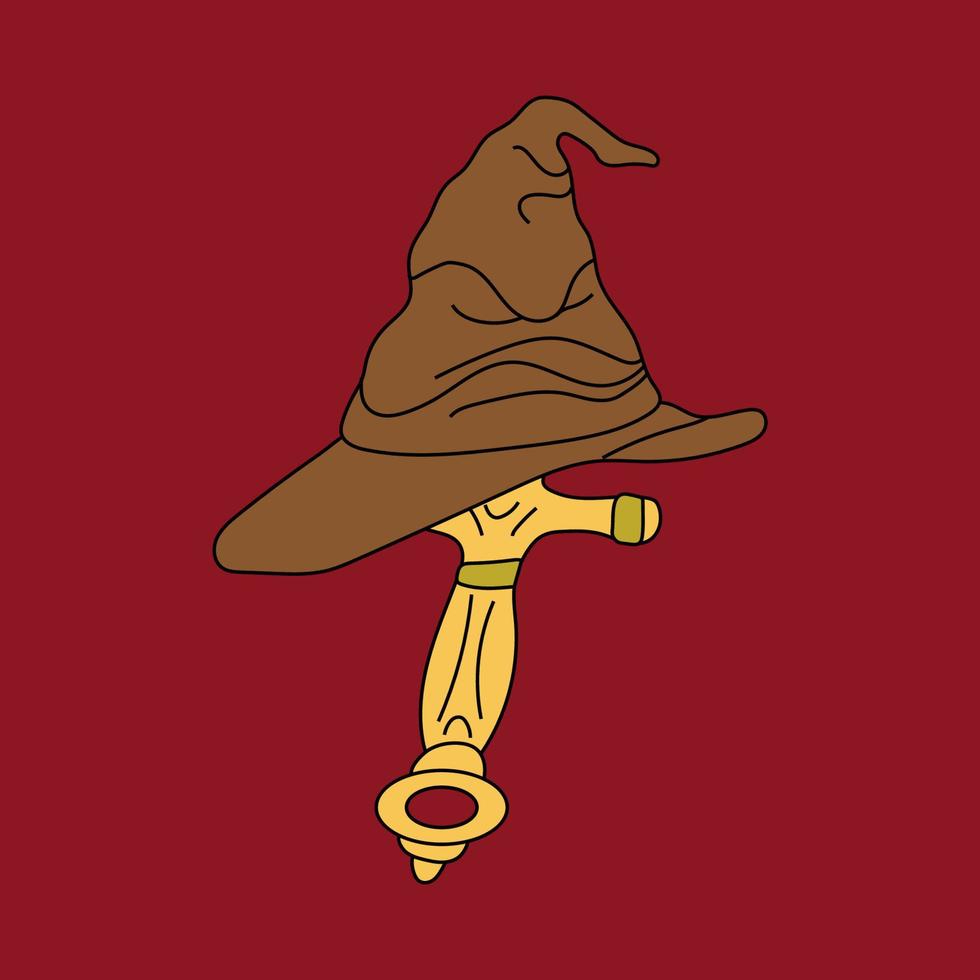 A magic hat with a magic sword. Hand drawn vector illustration.