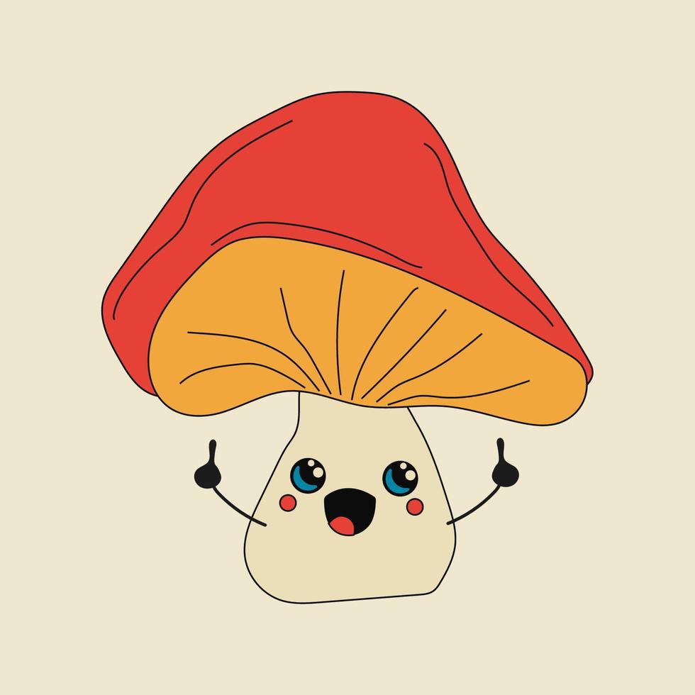 Cute Kawaii Mushrooms cartoon icon illustration. Food vegetable flaticon concept isolated on white background. Character, mascot in Doodle style. vector