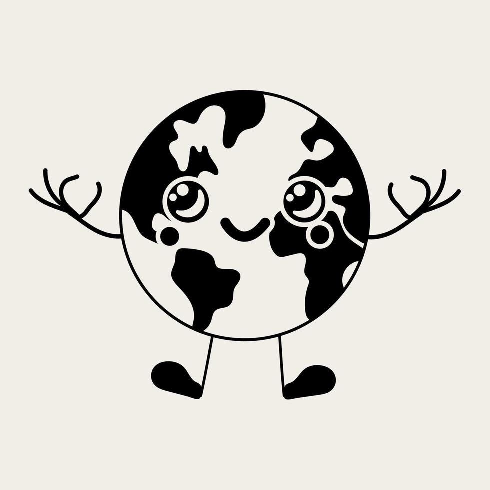 Earth kawaii mascot. Cute character. Vector hand drawn illustration
