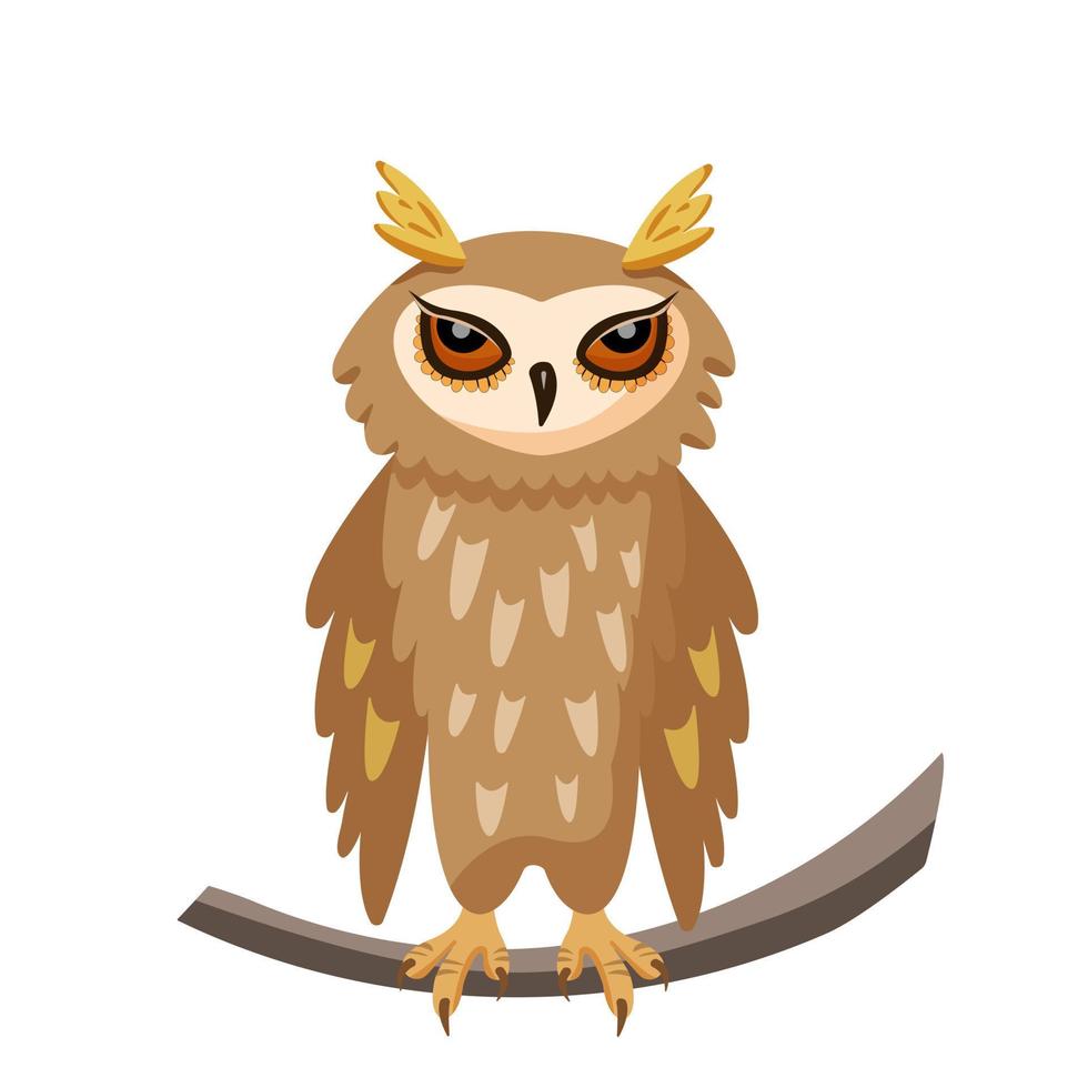 Owl on the branch. Vector illustration isolated on white background.