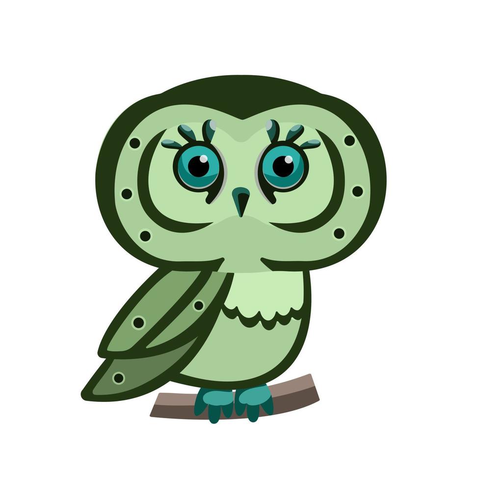 Owl icon. Cartoon illustration of owl vector icon for web design.The owlet sits on a branch. Vector owl. Flat vector illustration isolated on white background.
