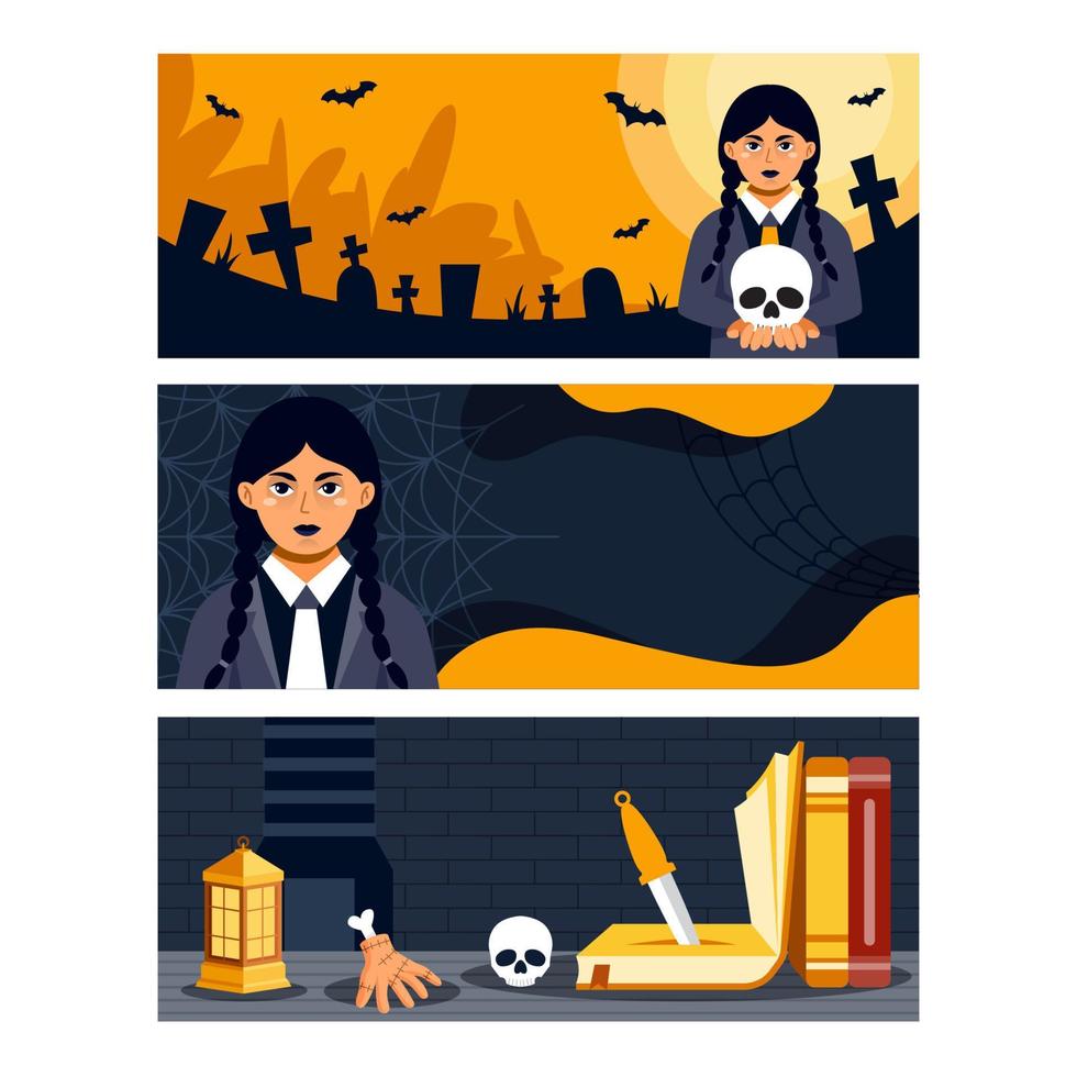 Mysterious Gothic Girl Banners Set vector