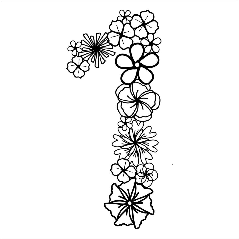 Flower number for coloring page vector