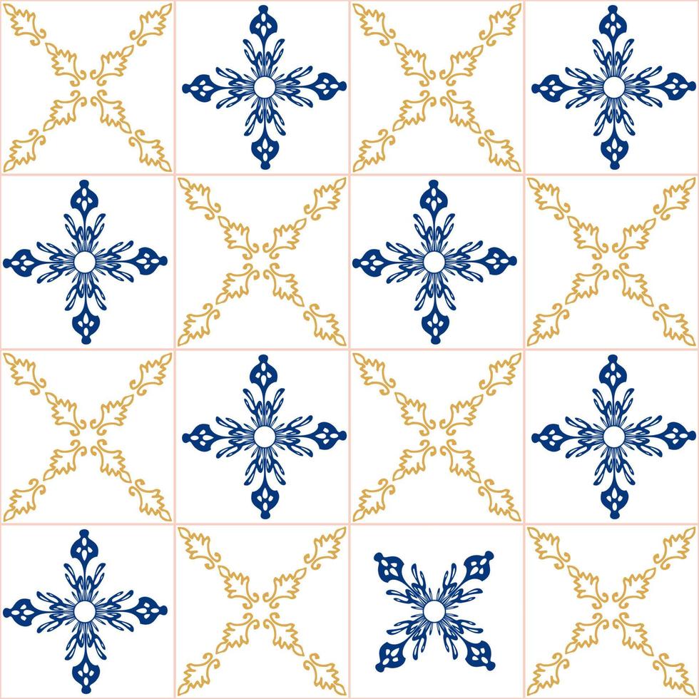 Azulejos blue and yellow seamless pattern vector