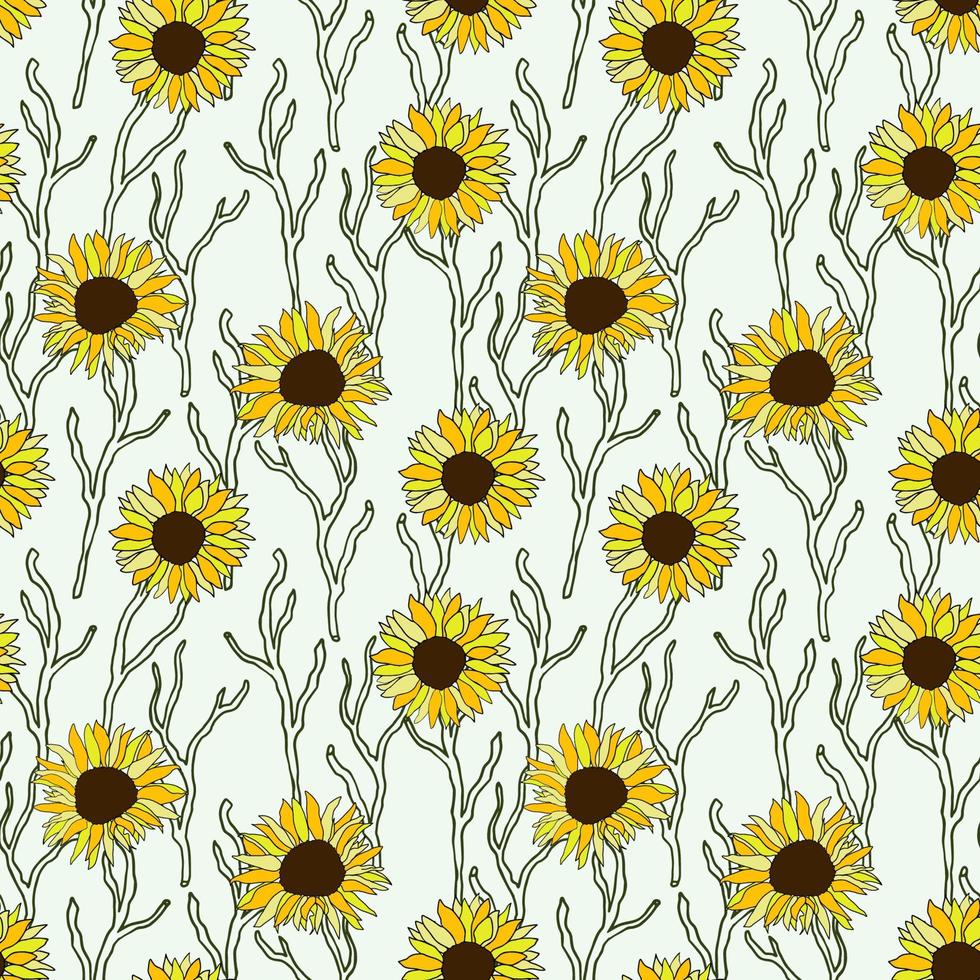 Seamless pattern sunflower head flower vector